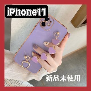 ハートチェーン iPhone11 ケース ストラップ付き　韓国(iPhoneケース)