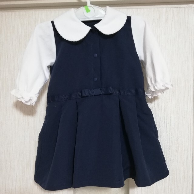 【70㌢】紺色ワンピース キッズ/ベビー/マタニティのベビー服(~85cm)(ロンパース)の商品写真