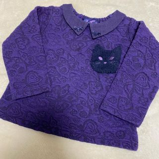 アナスイミニ(ANNA SUI mini)の美品 アナスイミニ  ネコ ジャガード トレーナー  襟 ビジュー 90(Tシャツ/カットソー)