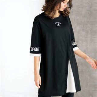 ベルーナ ＫＡＮＧＯＬ ＳＰＯＲＴ 重ね着風レイヤード チュニック 黒 Tシャツ(Tシャツ/カットソー(半袖/袖なし))