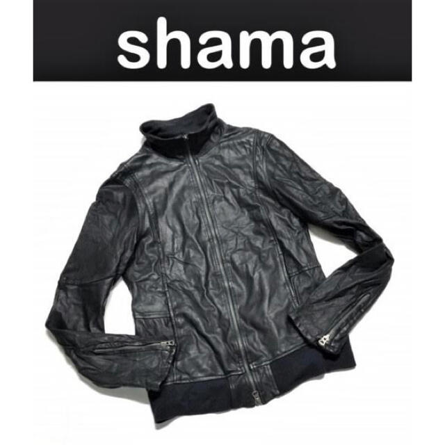 美品 shama シャマ レザーシングルライダースジャケット 40 RaLC52-