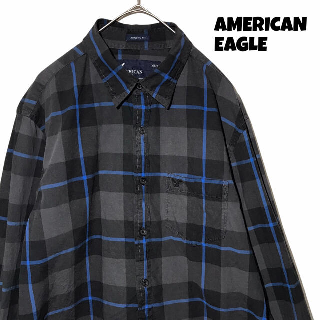 American Eagle(アメリカンイーグル)の【希少デザイン】アメリカンイーグル シャツ 長袖 チェック M 黒 デザイン  メンズのトップス(シャツ)の商品写真