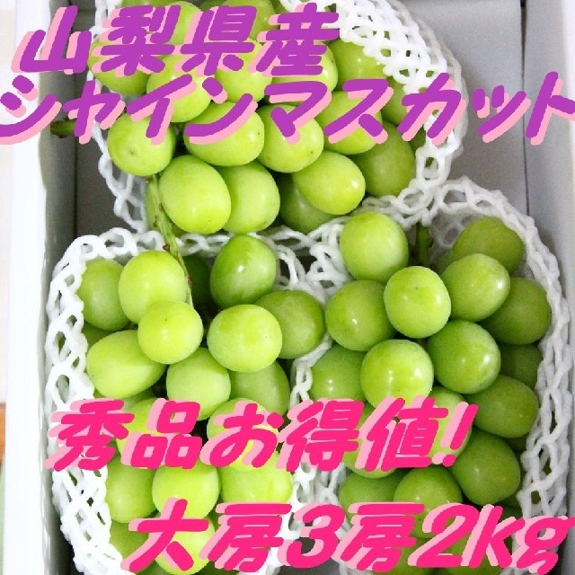 山梨県産シャインマスカット3房2kg箱詰「秀品」朝もぎ直送品 食品/飲料/酒の食品(フルーツ)の商品写真