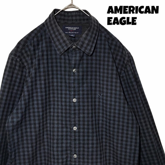 American Eagle(アメリカンイーグル)の【希少デザイン】アメリカンイーグル シャツ 長袖 S ネイビー 輸入古着  メンズのトップス(シャツ)の商品写真