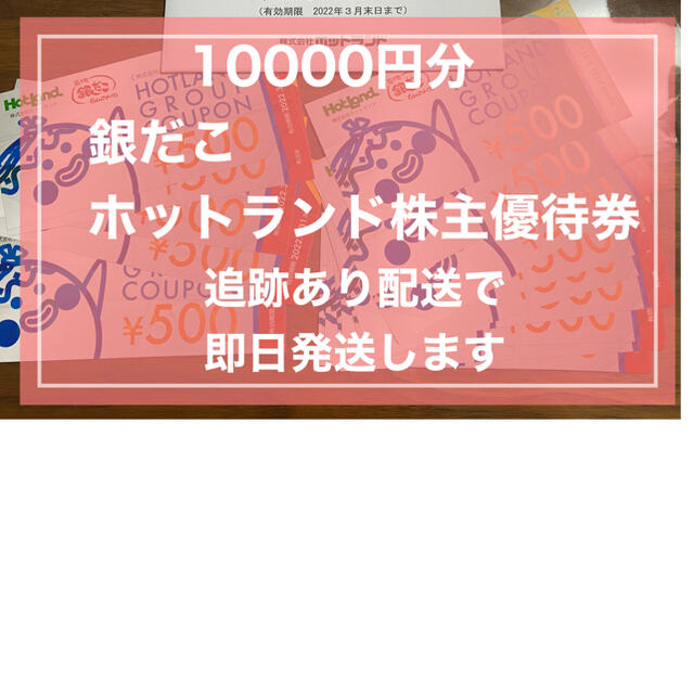 10000円分 銀だこ ホットランド 株主優待 築地銀だこ コールドストーン チケットの優待券/割引券(フード/ドリンク券)の商品写真