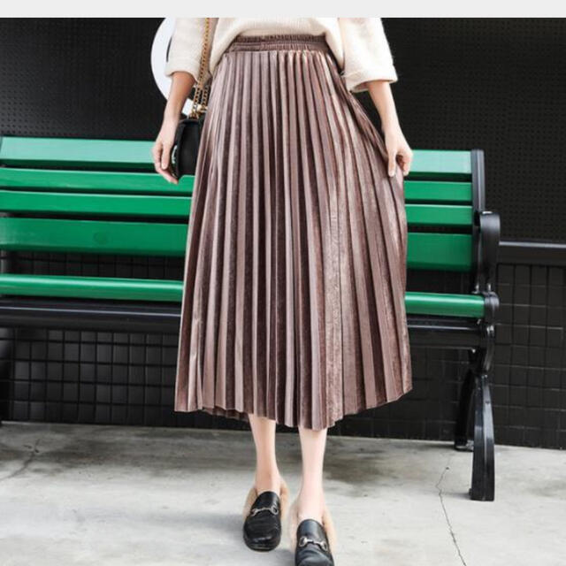 【Xmasバーゲン♡25日まで】Ｌ　茶色　ベロア　プリーツ　スカート　新品 レディースのスカート(ロングスカート)の商品写真