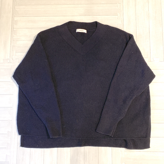 【美品】  ebure / エブール | × RonHerman ロンハーマン Silk Cotton Knit V Neck Cardigan シルク コットン Vネック ニット カーディガン | ネイビー | レディース