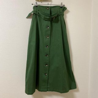 マウジー(moussy)のmoussy ベルト付きハイウエストロングスカート カーキ(ロングスカート)