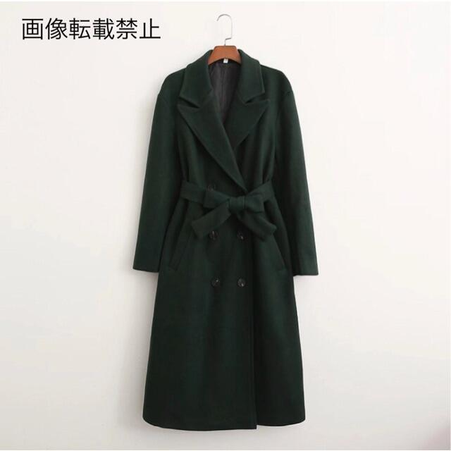ZARA - 9月新作6095◆green グリーン ベルト付き ロングコート