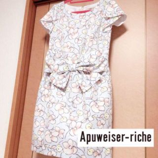 アプワイザーリッシェ(Apuweiser-riche)のアプワイザーリッシェ ペイントフラワーコクーンワンピース 美品 半袖 花柄 完売(ひざ丈ワンピース)