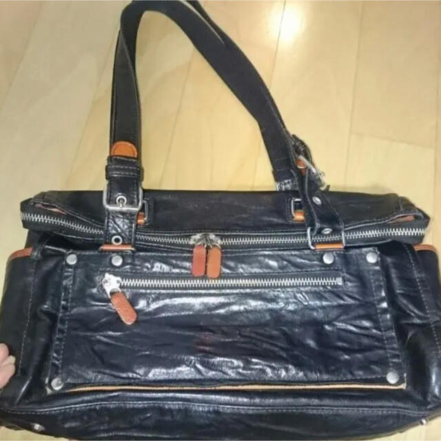 牛革  2ウェイバッグ ブラック オレンジ 革バッグ レディースのバッグ(ハンドバッグ)の商品写真