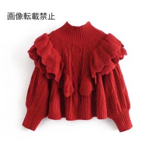 ザラ(ZARA)の🌰9月新作🌾6115◆red レッド ボリューム フリル ニット セーター(ニット/セーター)