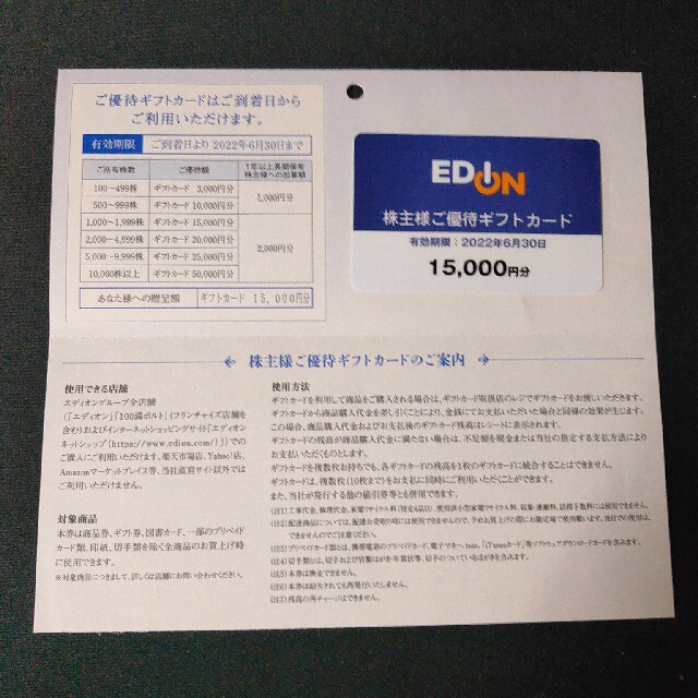 チケットエディオン株主優待15000円分