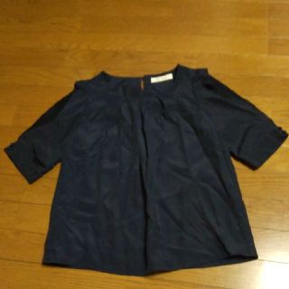 黒紺　トップス　袖レース　M(カットソー(半袖/袖なし))