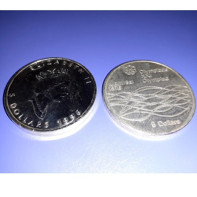 【傷あり】本物カナダ純銀1オンス銀貨、モントリオール5ドル銀貨、各一枚