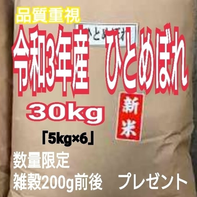 30キロ（5kg×6）　お米　ひとめぼれ【令和3年産】精米済み　米/穀物