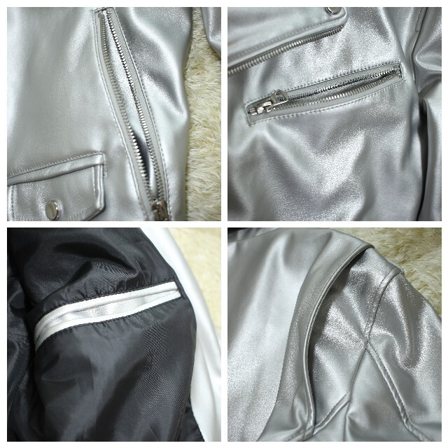 ZARA(ザラ)のZARA　希少　シルバー　ライダースジャケット　Lサイズ　ベルト付き　ザラ メンズのジャケット/アウター(ライダースジャケット)の商品写真