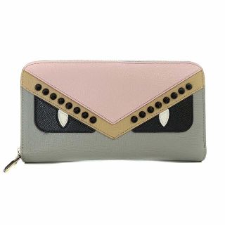 フェンディ(FENDI)のフェンディ 長財布 ラウンドジップ バグズ モンスター カーフレザー グレー (財布)