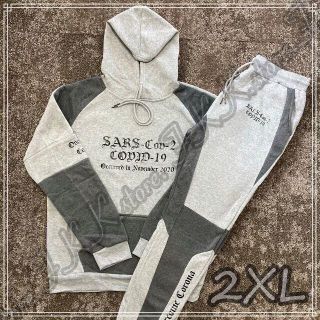 a２XL【グレー× ブラック】コロナに負けるな!! 上下セットアップ 3231(パーカー)