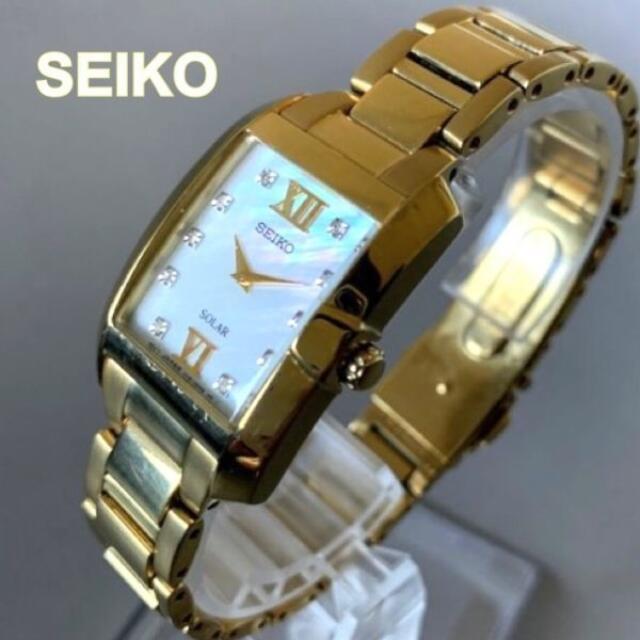 【新品】ダイヤモンド10石★セイコー  SEIKO ソーラー レディース腕時計ステンレススチール風防