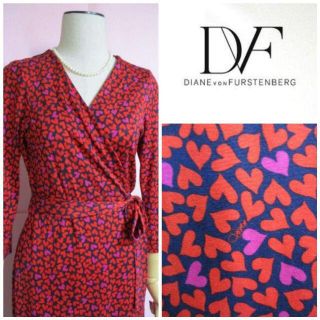 ダイアンフォンファステンバーグ(DIANE von FURSTENBERG)の【ダイアンフォンファステンバーグ】ハート柄カシュクールクワンピース☆シルク(ひざ丈ワンピース)