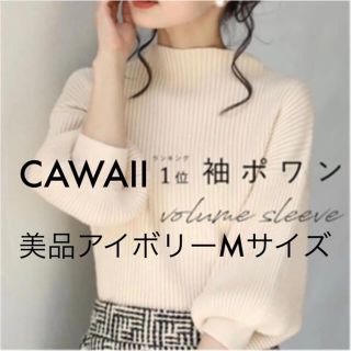 カワイイ(cawaii)の美品　cawaii 袖ポワンとオフネックのリブニットトップス　M アイボリー(ニット/セーター)