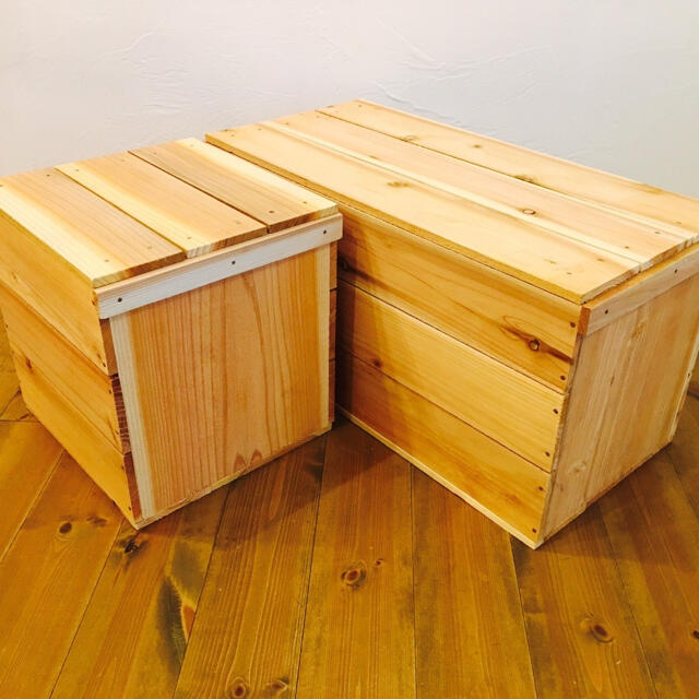 蓋付　焼き目　2箱　りんご箱　収納　ヴィンテージ　巾1/2　ウッドボックス