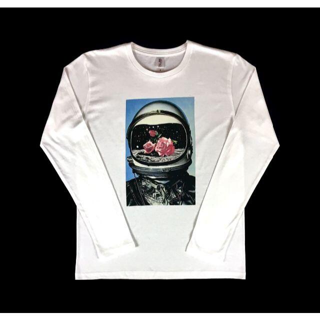 【デザインTシャツ】新品 宇宙飛行士 アストロノーツ 薔薇 コラージュ ロンT