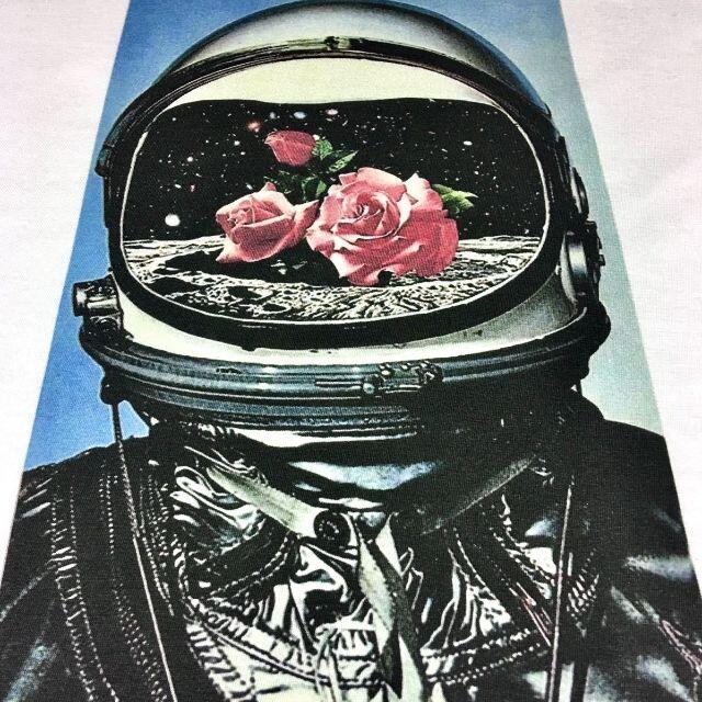 【デザインTシャツ】新品 宇宙飛行士 アストロノーツ 薔薇 コラージュ ロンT