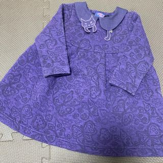 アナスイミニ(ANNA SUI mini)のアナスイミニ  ジャガード　ネコ　襟　ワンピース　紫　90(ワンピース)