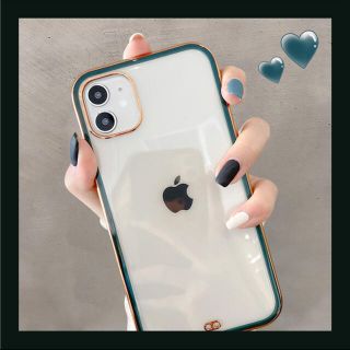 ◉最新•人気型◉ iPhone13mini背面クリア ソフトケース グリーン(iPhoneケース)