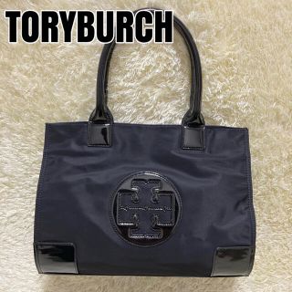 トリーバーチ(Tory Burch)の【極美品】トリーバーチ　トートバッグ　エラ　ミニ　ロゴ　エナメル　ナイロン　黒(トートバッグ)