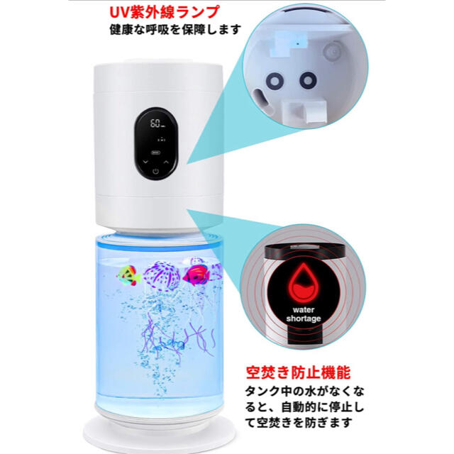 加湿器 超音波式 アロマディフューザー 大容量 アクアリウム付　7色LEDライト 5