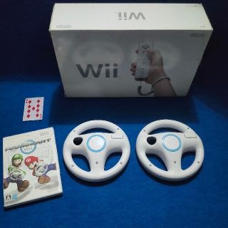 任天堂 Wii 2人で遊ぶ本体 マリオカートやハンドル リモコンと箱付セット