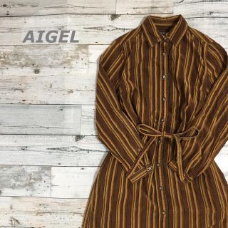 エーグル(AIGLE)のused AIGLE エーグルシャツワンピース コーデュロイカラフルストライプ(ひざ丈ワンピース)