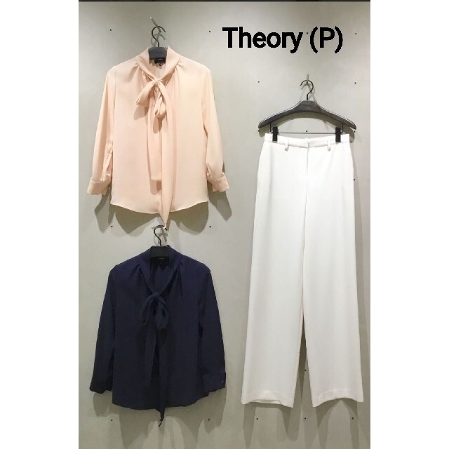 【1度着用】美品Theory ボウタイブラウス 紺色 （タグ取れかかり）