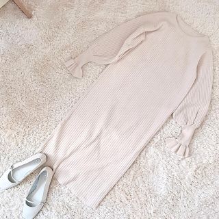 ザラ(ZARA)の韓国　ニットワンピース　ベージュ(ひざ丈ワンピース)