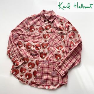 カールヘルム(Karl Helmut)の美品 カールヘルム チェック×花柄 パッチワークシャツ ロゴワッペン サイズM(シャツ)