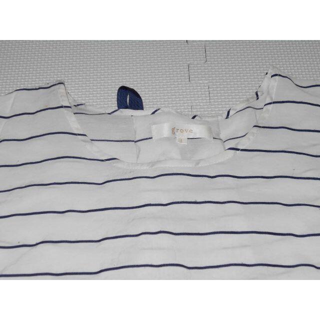 grove(グローブ)の衣類 レディース Lサイズ 半袖Tシャツ ボーダー 白 grove レディースのトップス(Tシャツ(半袖/袖なし))の商品写真