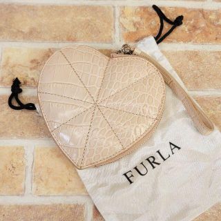 フルラ(Furla)の美品 フルラ FURLA ☆ クロコ型押し レザー ハート型 ポーチ ミニ(ポーチ)