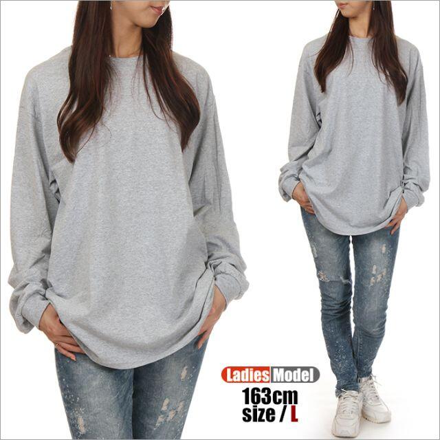 GILDAN(ギルタン)の【新品】ギルダン 長袖 Tシャツ L グレー ロンT 無地 レディース レディースのトップス(Tシャツ(長袖/七分))の商品写真