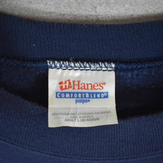 Hanes(ヘインズ)の90s Hanes プリントスウェット　ネイビー　オーバーサイズ　古着 メンズのトップス(スウェット)の商品写真