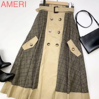 アメリエルマジェスティックレゴン(amelier MAJESTIC LEGON)のAMERI アメリ チェックトレンチスカート ロング丈 ベルト付き 3209(ロングスカート)