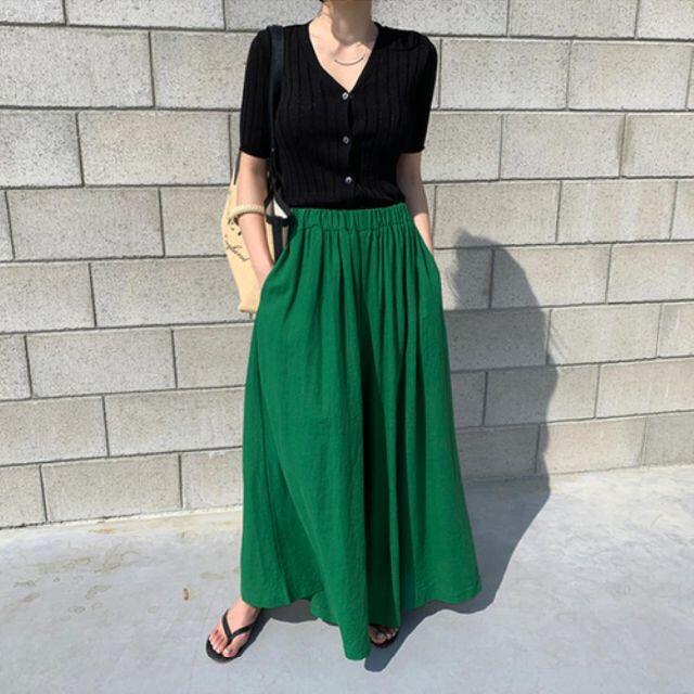 【グリーン】レディース ガウチョ パンツ ワイド パンツ リネン 大きいサイズ  レディースのスカート(ロングスカート)の商品写真