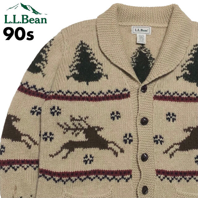 90s L.L.BEAN エルエルビーン　トナカイ　ショールカラー　カーディガン