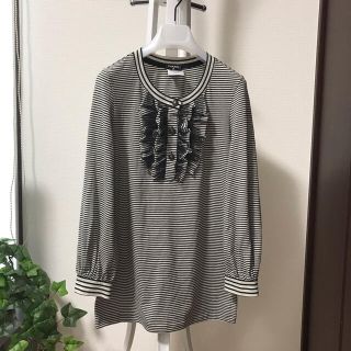 シャネル(CHANEL)のCHANEL シャネル トップス ボーダー フリル ブラック(Tシャツ(長袖/七分))