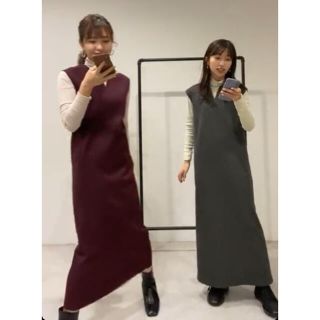 ザラ(ZARA)の美品【BasementOnline】アイラインジャンパースカートグレー(ロングワンピース/マキシワンピース)