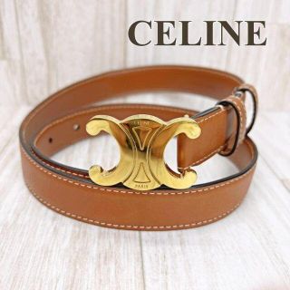 セリーヌ　CELINE ベルト　マカダム柄　ブラウン　ベージュ　70  ゴールド