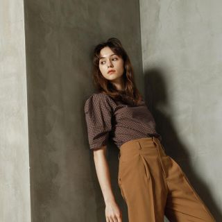 ルシェルブルー(LE CIEL BLEU)の美品  Check Statement Sleeve Tops(カットソー(半袖/袖なし))