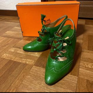 エルメス(Hermes)のHERMESエルメス＊レースアップヒール緑(ハイヒール/パンプス)